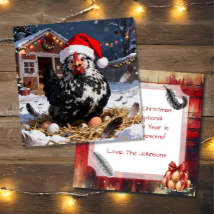Black and White Chicken and Christmas Pun Funny Card