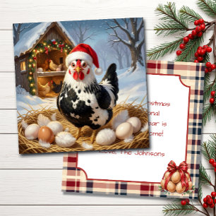 Black and White Chicken and Christmas Pun Funny Card