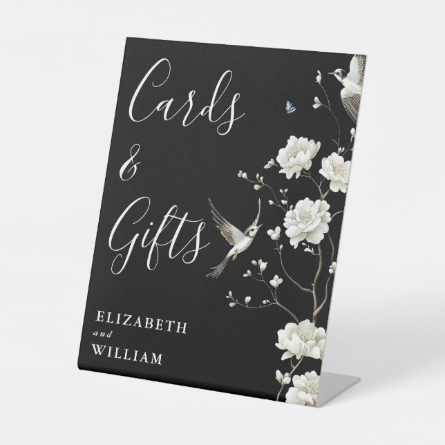 Black And White Chinoiserie Cards And Gifts Pedestal Sign (Front)