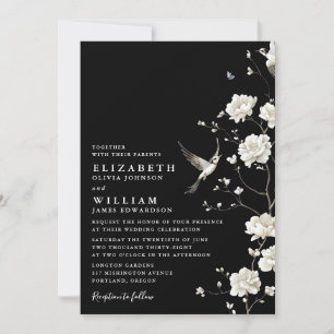 Black And White Chinoiserie Floral Garden Wedding Invitation