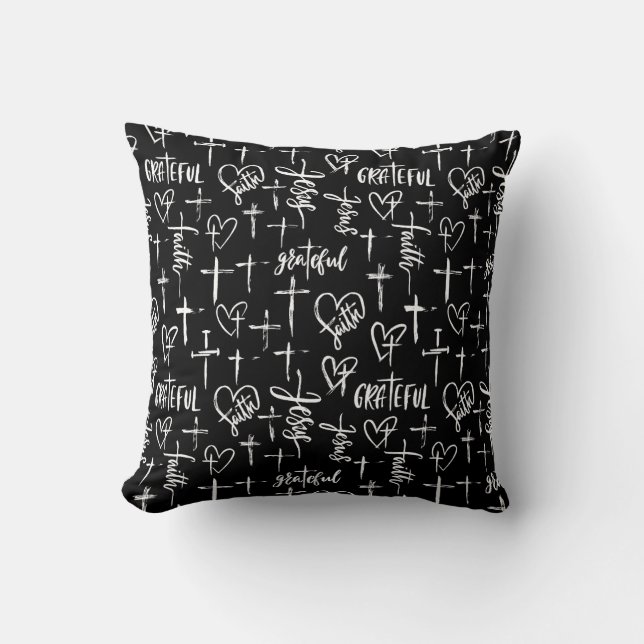 Black and White Christian Pattern Cushion (Front)