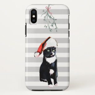 Black and White Christmas Cat with santa hat Case-Mate iPhone Case