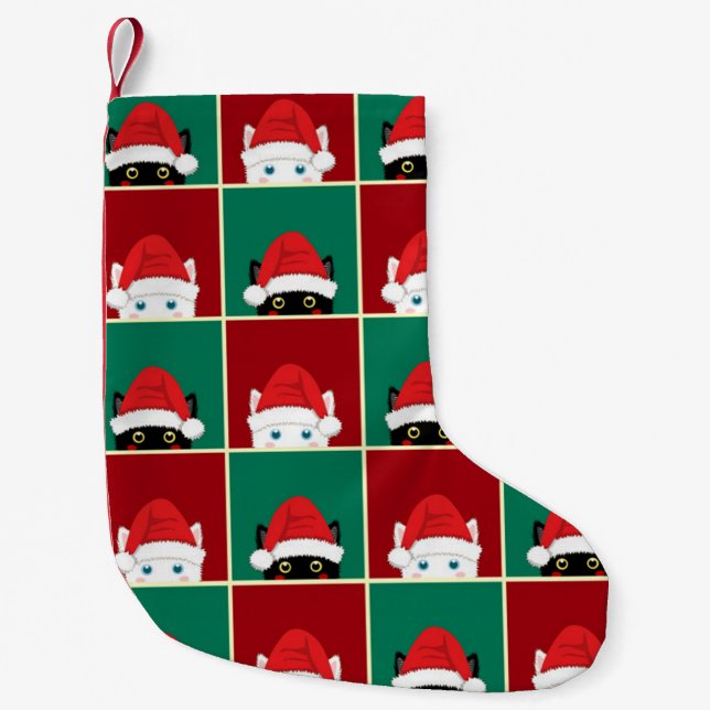 Black And White Christmas Cats Small Christmas Stocking (Front)