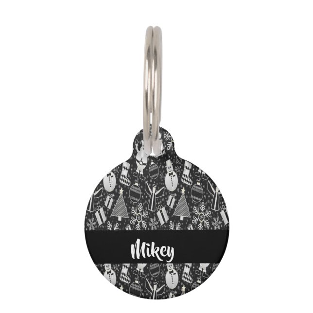 Black and white Christmas characters Pet Tag (Front)