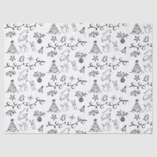 Black and White Christmas Drawings Pattern Tissue Paper