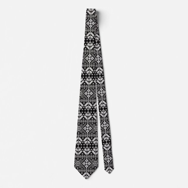 Black and White Christmas Fair Isle Pattern Tie (Front)
