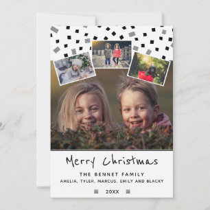 Black and White Christmas Family 4 Photo Collage Holiday Card