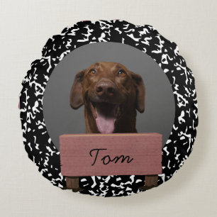 black and white christmas holiday Custom Dog   Round Cushion