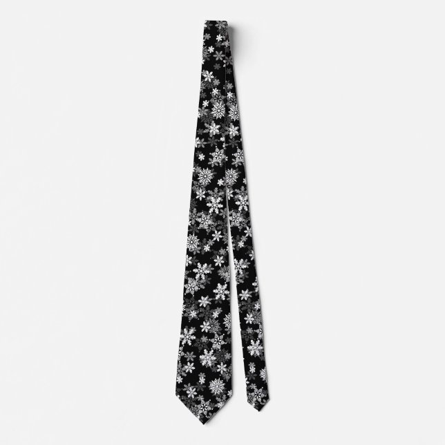 Black and White Christmas Holiday Snowflakes Tie (Front)