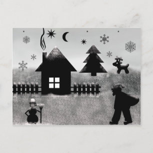 Black And White Christmas illustration Postcard