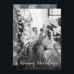Black And White Christmas Modern Family Photo Holiday Card<br><div class="desc">A very unique and elegant stylish minimalist and modern black and white Christmas card. Which features a minimalist customisable full family photo. With white informal whimsical calligraphy of happy holidays. And under it the family name and years which can be both changed by clicking on the personalised button. And in...</div>