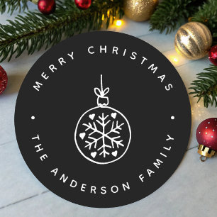 Black and White Christmas Ornament Hearts Classic Round Sticker