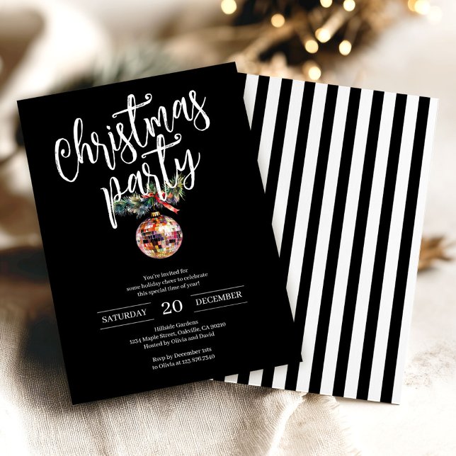 Black and White Christmas Party Disco Ball Invitation (Creator Uploaded)