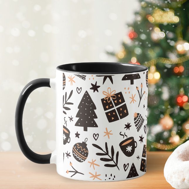 Black and White Christmas Pattern, Mug (Creator Uploaded)