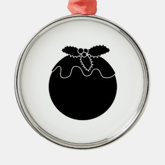 Black and White Christmas Pudding. Metal Tree Decoration