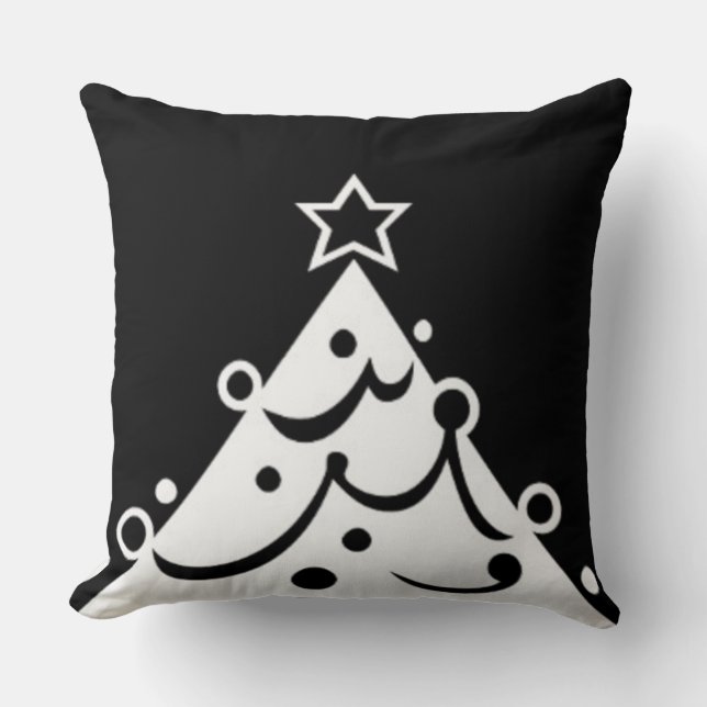 Black and White Christmas Save The Tree Cushion (Front)