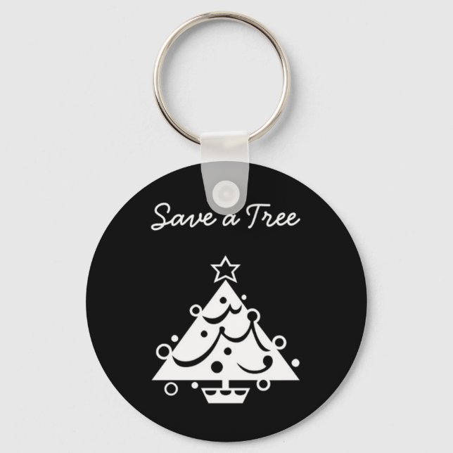 Black and White Christmas Save The Tree Key Ring (Front)