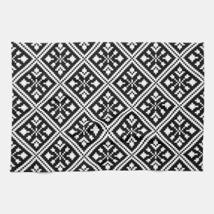 Black and White Christmas Snowflakes Pattern Tea Towel