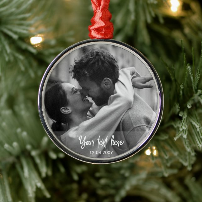 Black and White Christmas Text Template Photo Metal Tree Decoration (Tree)