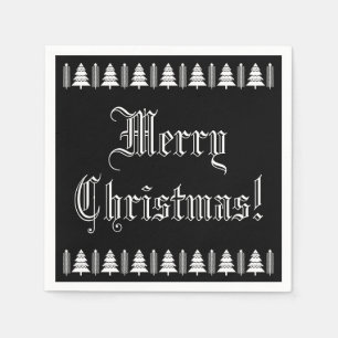 Black and White Christmas Tree Custom Text Modern Napkin