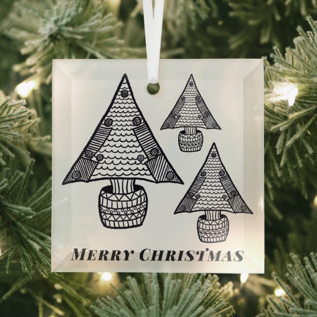 Black and White Christmas Tree Drawing  Glass Tree Decoration (Insitu)