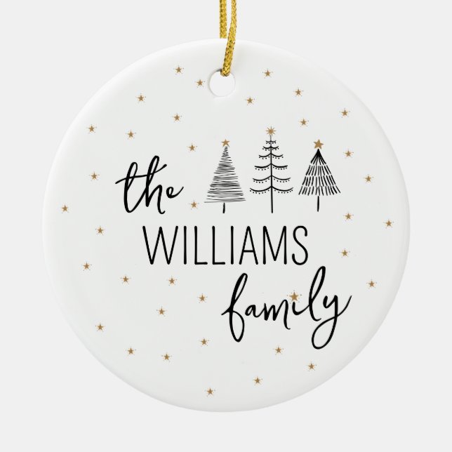 Black and White Christmas Tree Family Photo Ceramic Tree Decoration (Front)