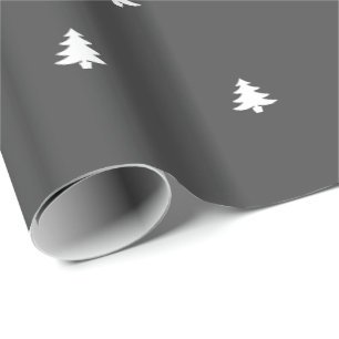 Black and White Christmas Tree Font Pattern Wrapping Paper