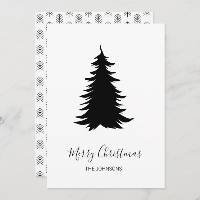 Black and White Christmas Tree Holiday Card (Front/Back)