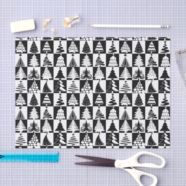 Black And White Christmas Tree Holiday Pattern Tissue Paper (Craft)