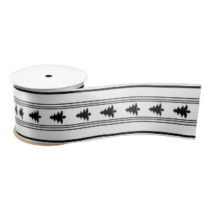Black and White Christmas Tree Icon Pattern Satin Ribbon