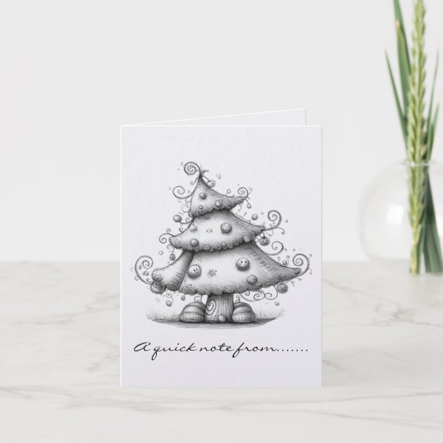 Black and White Christmas Tree Note Card (Front)