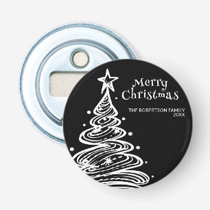 Black and White Christmas Tree Party Bottle Opener