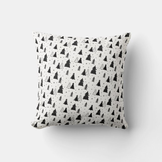 Black and White Christmas Tree Pattern Cushion (Front)