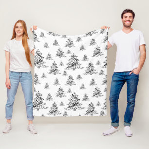 Black and White Christmas Tree pattern  Fleece Blanket