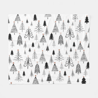 Black and White Christmas Tree Pattern Fleece Blanket