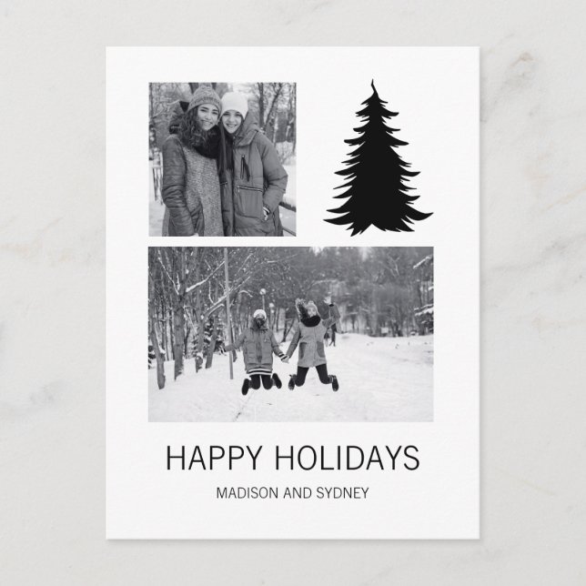 Black and White Christmas Tree Photo Holiday Postcard (Front)