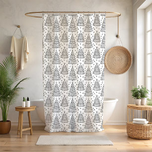 Black and White Christmas Tree Shower Curtain