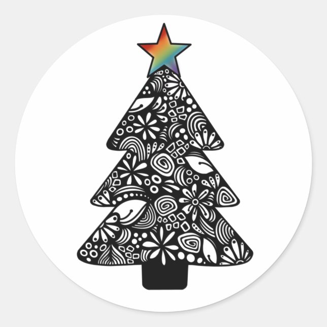 Black and White Christmas Tree Sticker (Front)