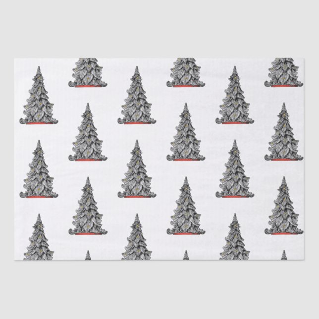 Black and WHITE CHRISTMAS TREE Tissue Paper (Front)