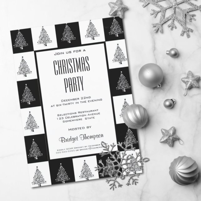 Black and White Christmas Trees Christmas Party Invitation (Creator Uploaded)