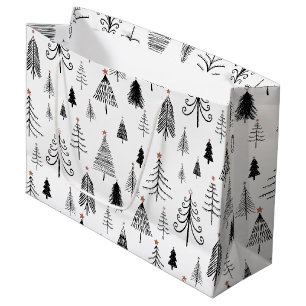 Black and White Christmas Trees Large Gift Bag