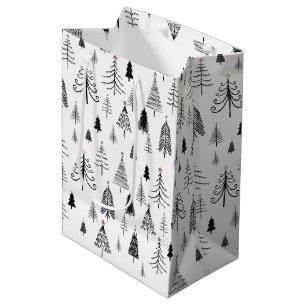 Black and White Christmas Trees Medium Gift Bag