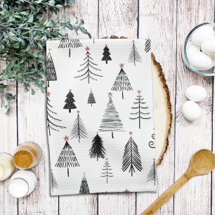 Black and White Christmas Trees Tea Towel