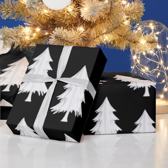 Black and White Christmas Trees Wrapping Paper (Holidays)