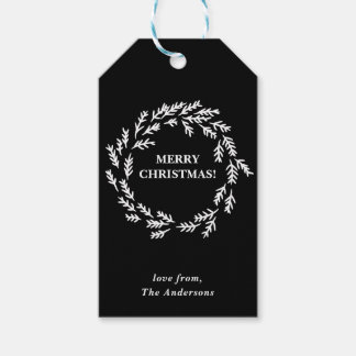Black and White Christmas Wreath Personalised Gift Tags