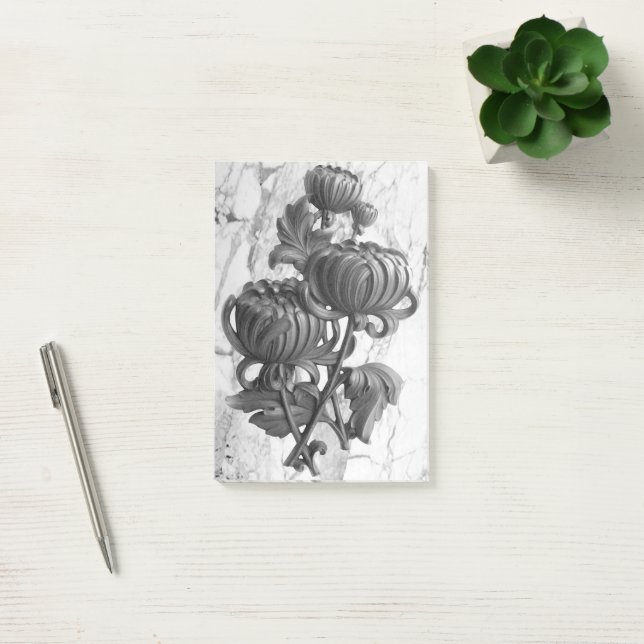 Black and White Chrysanthemum Print Post-it Notes (Office)