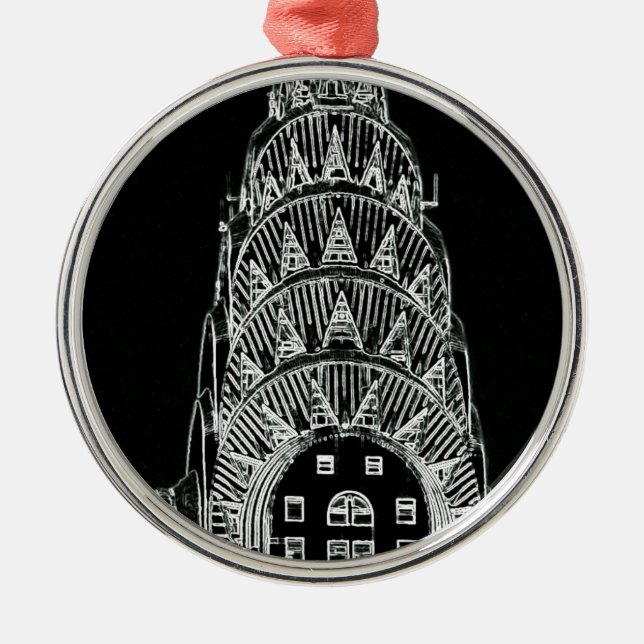 Black and White Chrysler Building Metal Tree Decoration (Front)