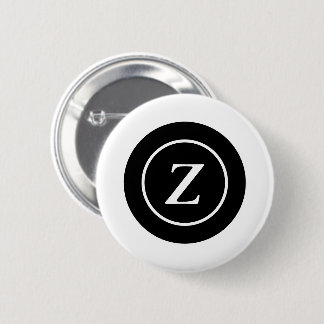 Black and white circle custom initial 6 cm round badge