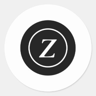 Black and white circle custom initial classic round sticker
