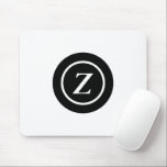 Black and white circle custom initial mouse pad<br><div class="desc">Black and white circle custom initial text minimalist design.</div>